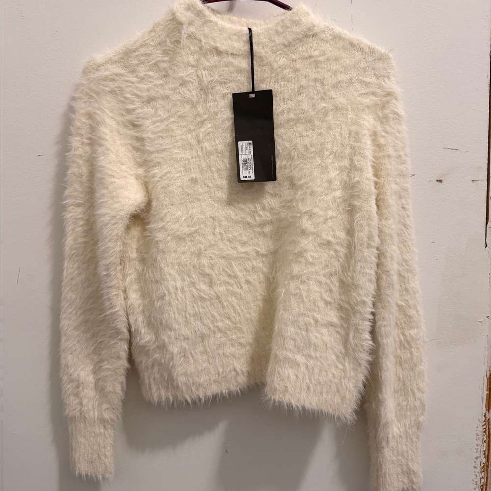 Elegant Cream Fuzzy Sweater
